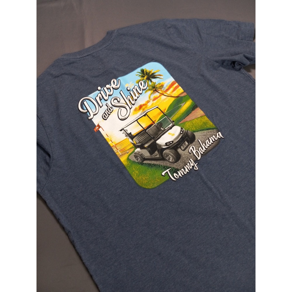 Tommy Bahama Mens Small Blue Drive and Shine Golf Graphic Pocket T-Shirt Heather - Picture 6 of 6